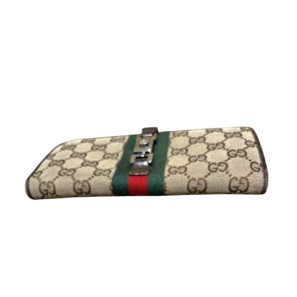Vintage Gucci GG Canvas Web Stripe Continental Wallet Jackie Clasp Leather Italy - Picture 5 of 13